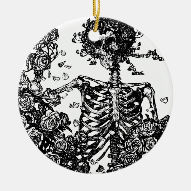 Skeletons and Roses Ceramic Ornament (Front)