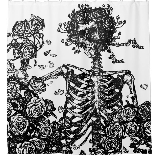 Skeletons and Roses Shower Curtain (Front)