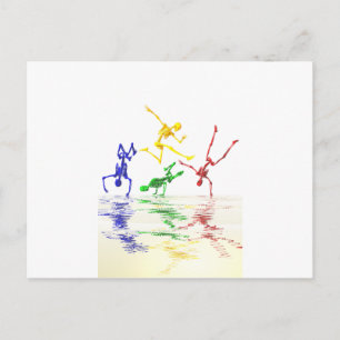 Skeletons breakdancing postcard
