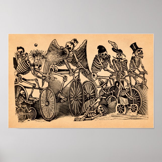 Skeletons (Calaveras) Riding Bicycles Poster (Front)