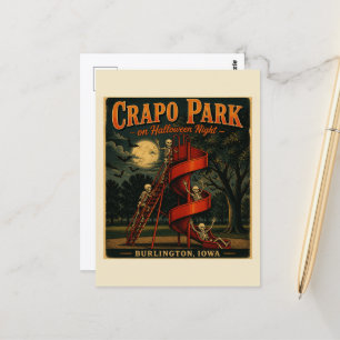 Skeletons Crapo Park on Halloween Burlington Iowa Postcard