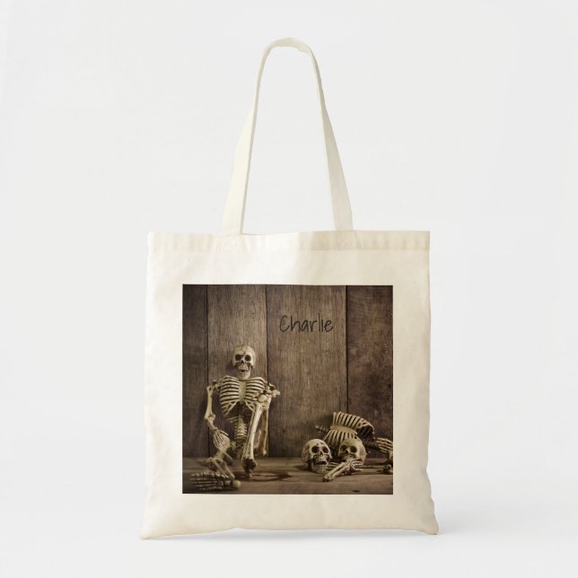 Skeletons custom name tote bags (Front)