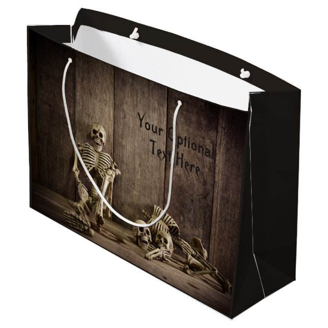 Skeletons custom text large gift bag (Back Angled)