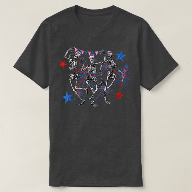 Skeletons Dancing Fourth of July Happy Independenc T-Shirt (Design Front)
