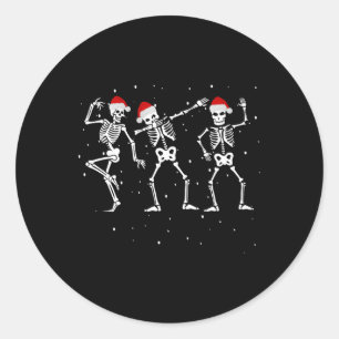 Skeletons Dancing With Santa Hats Funny Christmas Classic Round Sticker