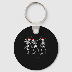 Skeletons Dancing With Santa Hats Funny Christmas Key Ring