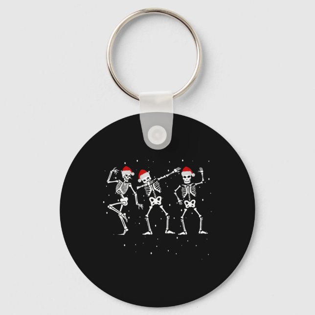 Skeletons Dancing With Santa Hats Funny Christmas  Key Ring (Front)