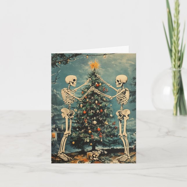 Skeletons Decorating Trees Card (Front)
