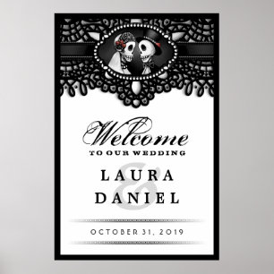 Skeletons Elegant Black & White Welcome to Wedding Poster