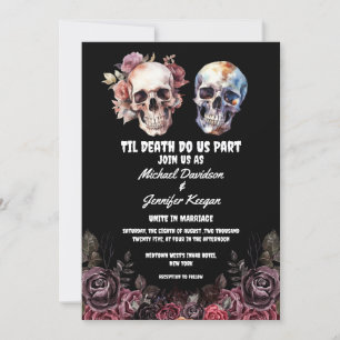 skeletons floral gothic halloween black wedding invitation