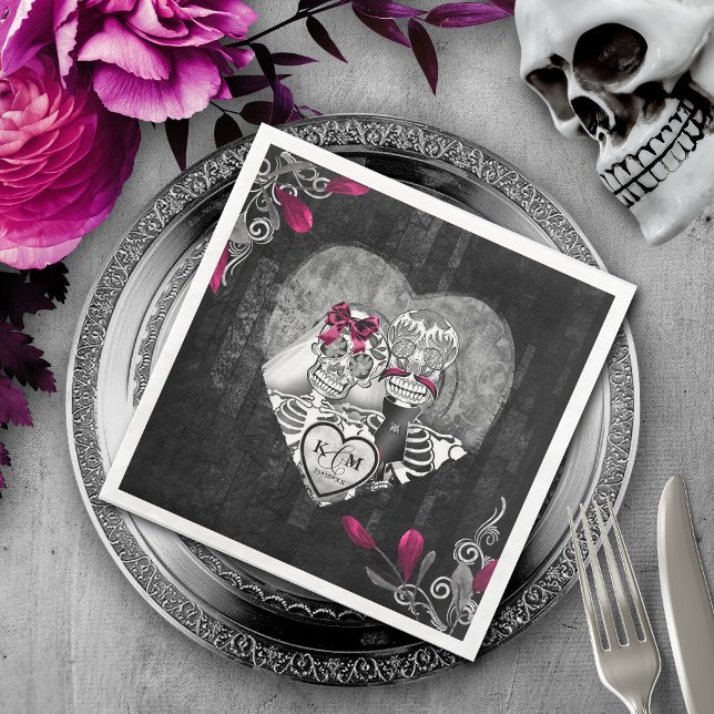 Skeletons Gothic Wedding Burgundy ID866 Napkin (Creator Uploaded)