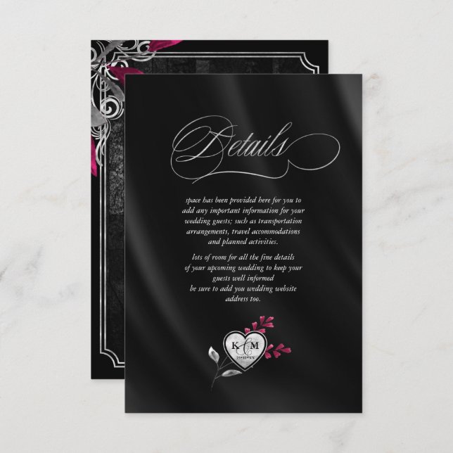Skeletons Gothic Wedding Details Burgundy ID866 Enclosure Card (Front/Back)