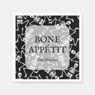Skeletons Halloween Party Black Napkin