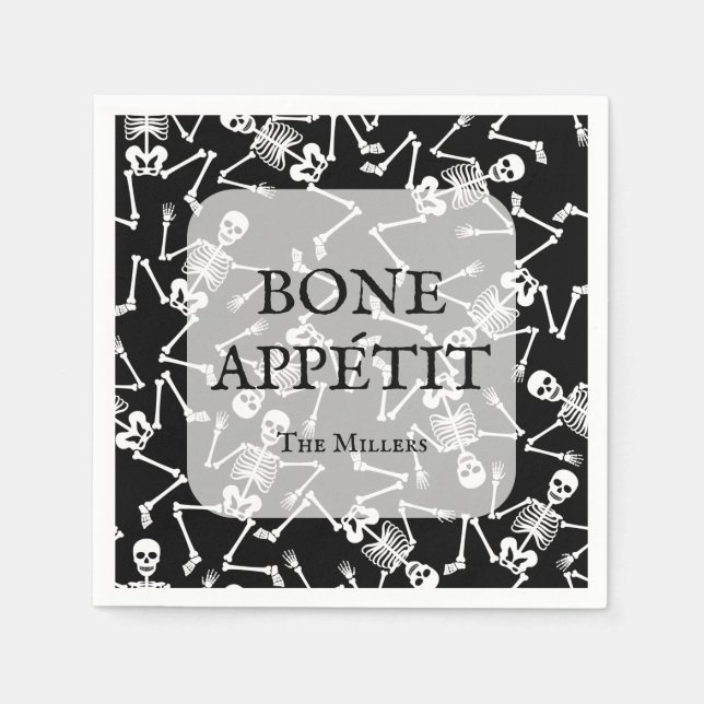 Skeletons Halloween Party Black Napkin (Front)