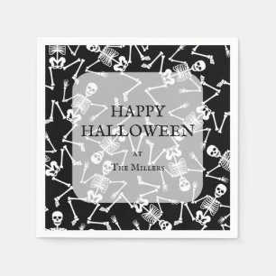 Skeletons Halloween Party Black Napkin