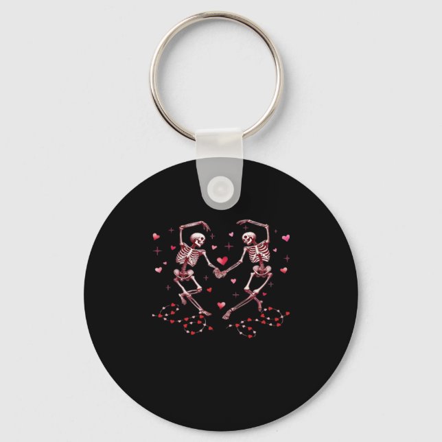 Skeletons Holding Hands Heart Valentines Day Desig Key Ring (Front)