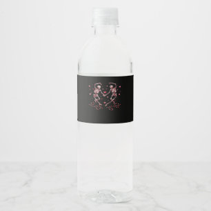 Skeletons Holding Hands Heart Valentines Day Desig Water Bottle Label