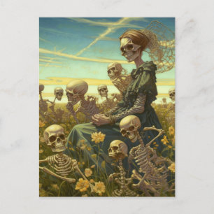 Skeletons in a Flower Meadow Postcard