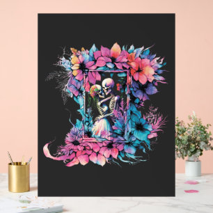 Skeletons in love. A bouquet of flowers. Acrylic Sign