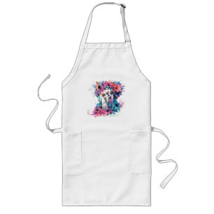 Skeletons in love. A bouquet of flowers. Long Apron