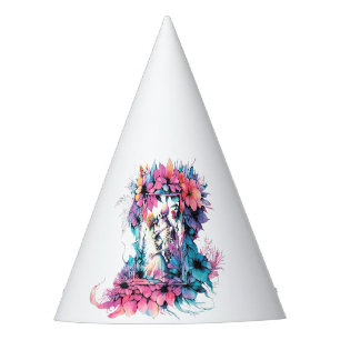 Skeletons in love. A bouquet of flowers. Party Hat