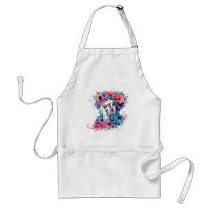 Skeletons in love. A bouquet of flowers. Standard Apron