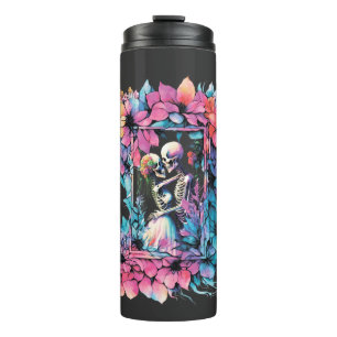 Skeletons in love. A bouquet of flowers. Thermal Tumbler