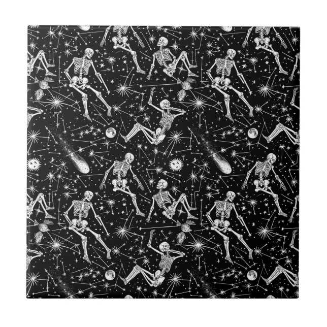Skeletons in space background  ceramic tile (Front)