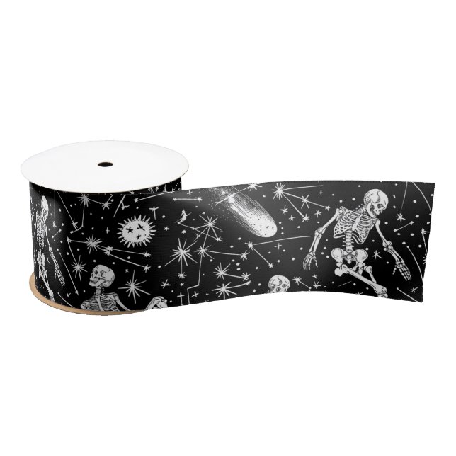 Skeletons in space background  satin ribbon (Spool)