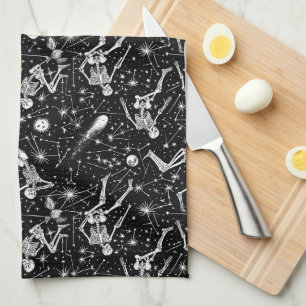 Skeletons in space background  tea towel