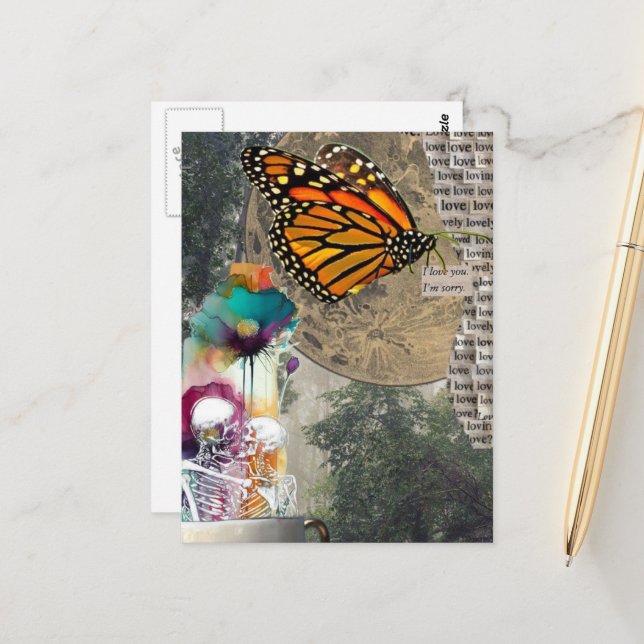 Skeletons Mixed Media Collage Postcard (Front/Back In Situ)