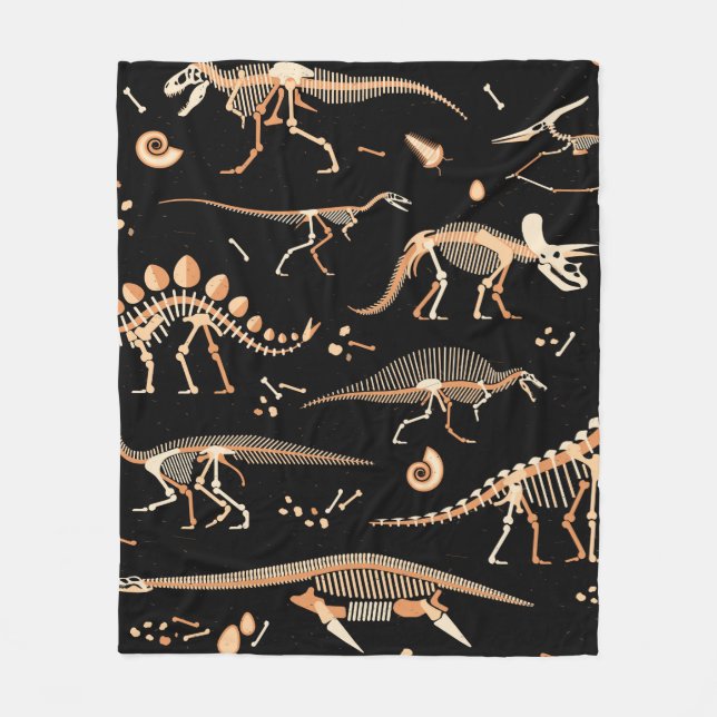 Skeletons of dinosaurs and fossils pattern fleece blanket (Front)