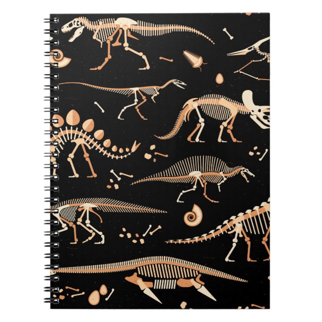 Skeletons of dinosaurs and fossils pattern notebook (Front)