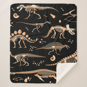 Skeletons of dinosaurs and fossils pattern sherpa blanket