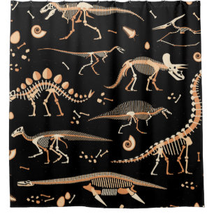 Skeletons of dinosaurs and fossils pattern shower curtain