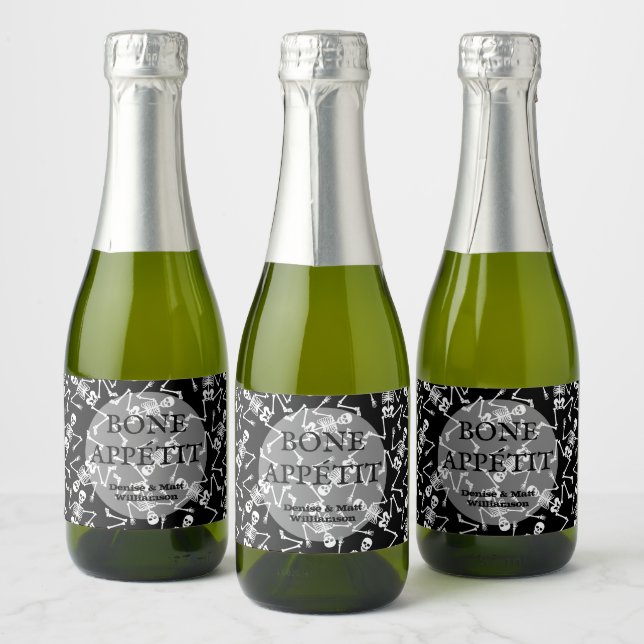 Skeletons on Black Mini Sparkling Wine Label (Bottles)