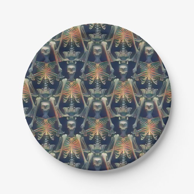 Skeletons Pattern Cool Spooky Halloween Party  Paper Plate (Front)