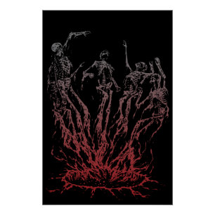 Skeletons Rising from Flames Poster