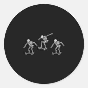 Skeletons Skateboarding Funny Halloween Skateboard Classic Round Sticker