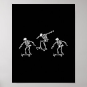 Skeletons Skateboarding Funny Halloween Skateboard Poster