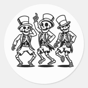 Skeletons Spooky Bones Dancing Scary Dance Classic Round Sticker