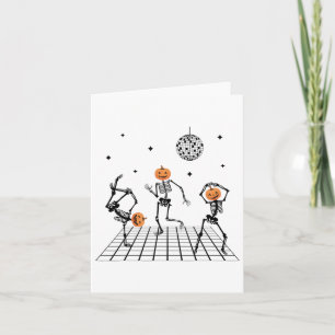 Skeletons With Pumpkin Heads Dancing And Disco Bal Card