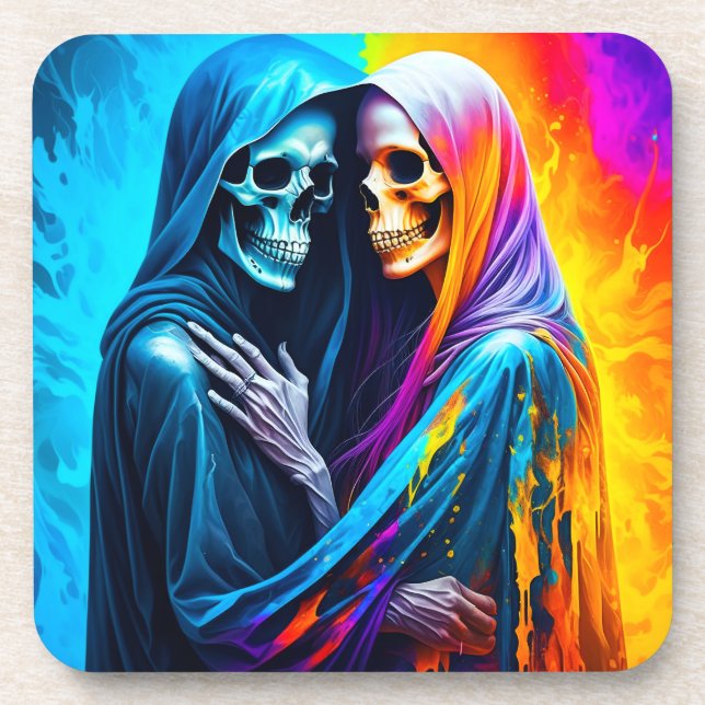 Skeletons Wrapped in a Rainbow Coaster (Front)