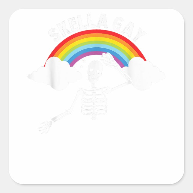 Skella Gay Spooky Halloween Skeleton LGBT Supporte Square Sticker (Front)