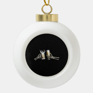 Skelton Hands Cheering with a Beer on a Ceramic Ball Christmas Ornament