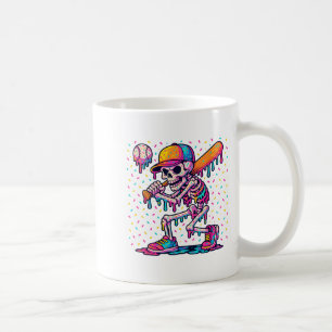 Skelton Playing Baseball Halloween Baseball Drip B Coffee Mug