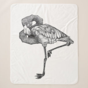 Sketch American BW Flamingo Funny Flamingo Sherpa Blanket