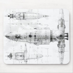 Sketch Blueprint Space Ship Mouse Pad