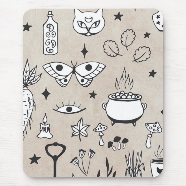 Sketch butterfly cat bottle leaves star distressed mouse pad (Front)