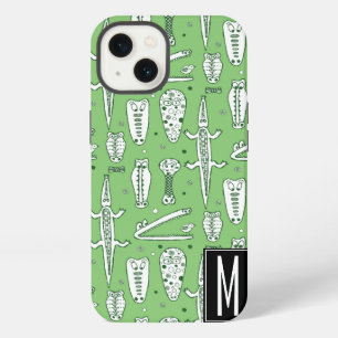Sketch Crocodile Pattern Monogram iPhone Case